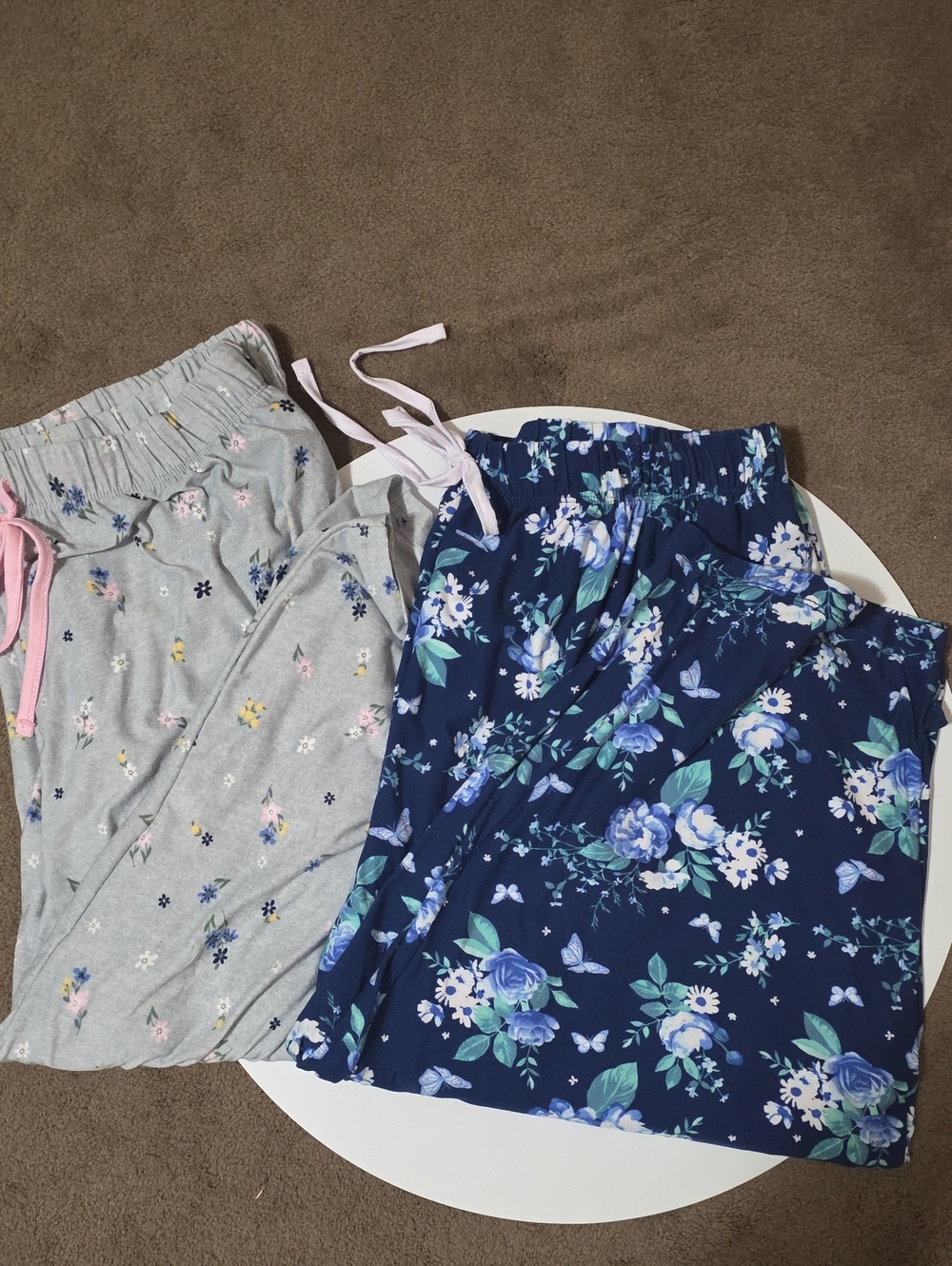 2 Pair Of Croft & Barrow Navy and Light Gray Floral Pull-On Pajama Pants
